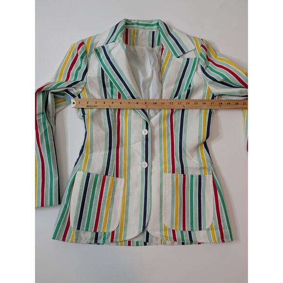 Vintage 70s Striped Skirt Blazer Suit White Size 12 - Picture 6 of 16